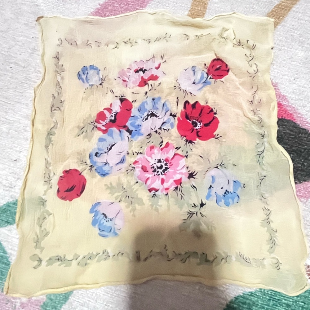 Liberty of London Yellow Floral Print Sheer Silk Scarf 18”